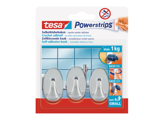 Haczyk samoprzylepny Powerstrips owalny chrom do 1 kg tesa