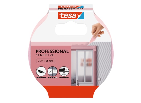Taśma malarska Professional sensitive do delikatnych powierzchni 25 m x 25 mm różowa tesa