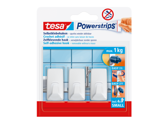 Haczyk samoprzylepny Powerstrips prostokątny mały biały do 1 kg tesa