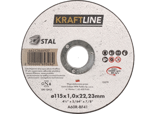 Tarcza do cięcia T41 115 x 1 x 22,23 mm stal KRAFTLINE