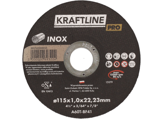 Tarcza do cięcia T41 115 x 2 x 22,23 mm inox  KRAFTLINE PRO