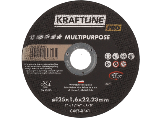 Tarcza do cięcia T41 125 x 1,6 x 22,23 multipurpose KRAFTLINE PRO