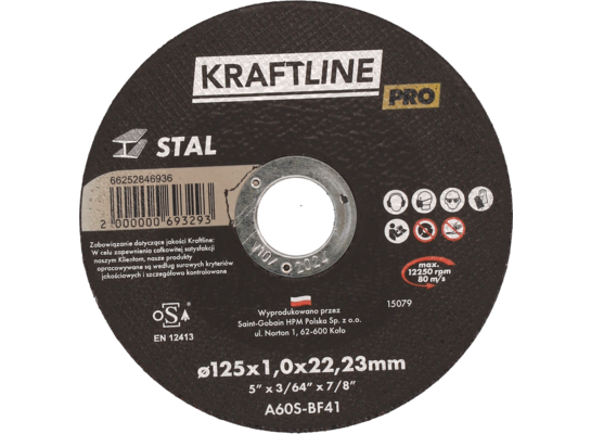 Tarcza do cięcia T41 125 x 1 x 22,23 mm stal KRAFTLINE PRO