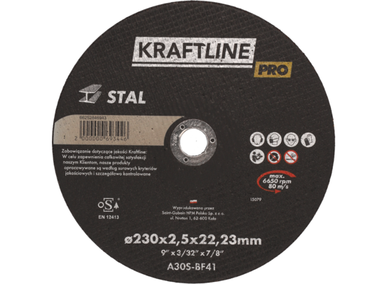 Tarcza do cięcia T41 230 x 2.5 x 22,23 mm stal KRAFTLINE PRO