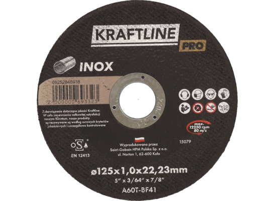 Tarcza do cięcia T41 125 x 1 x 22,23 mm inox  KRAFTLINE PRO