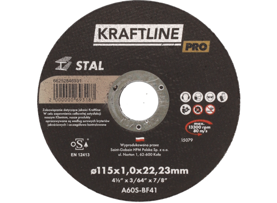 Tarcza do cięcia T41 115 x 1 x 22,23 mm stal KRAFTLINE PRO