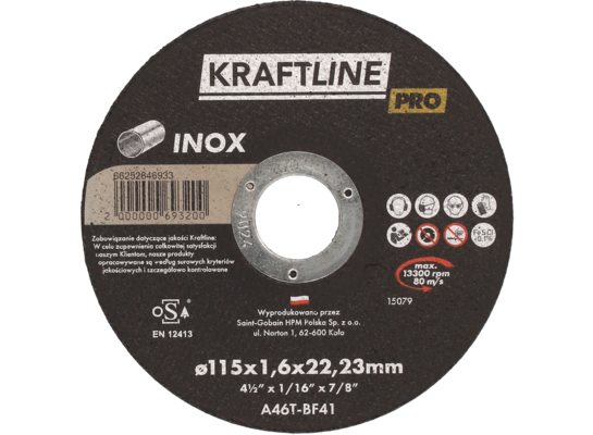 Tarcza do cięcia T41 115 x 1,6 x 22,23 mm inox  KRAFTLINE PRO