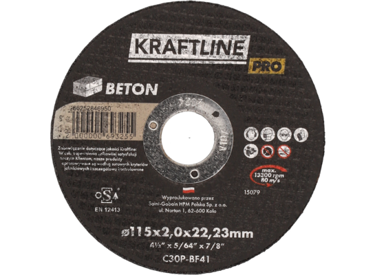 Tarcza do cięcia T41 115 x 2 x 22,23 beton KRAFTLINE PRO