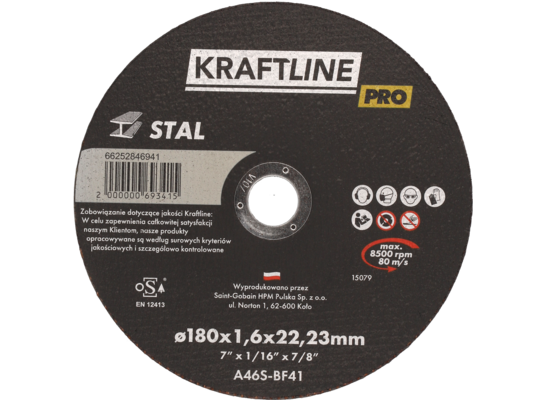 Tarcza do cięcia T41 180 x 1,6 x 22,23 stal KRAFTLINE PRO