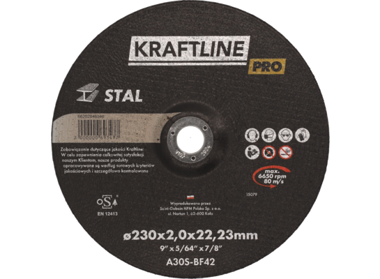 Tarcza do cięcia T42 230 x 2 x 22,23 mm stal KRAFTLINE PRO