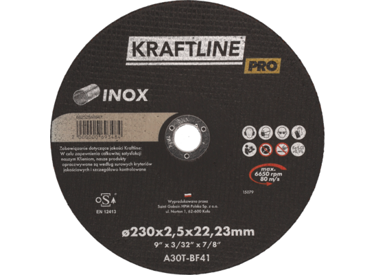 Tarcza do cięcia T41 230 x 2 x 22,23 mm inox KRAFTLINE PRO