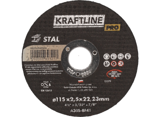Tarcza do cięcia T41 115 x 2,5 x 22,23 mm stal KRAFTLINE PRO