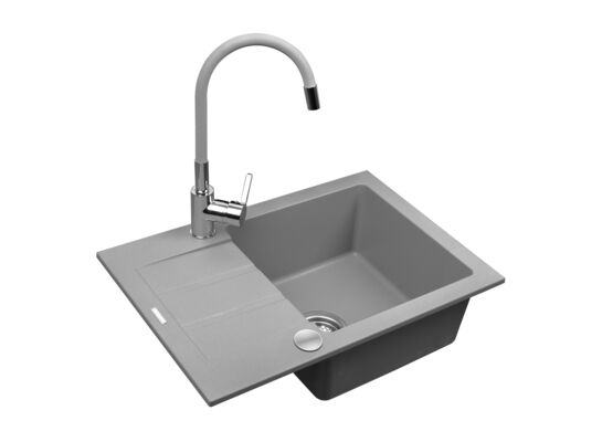 Zlewozmywak Rodos szary beton 62 x 44 cm z baterią