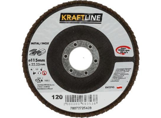 Tarcza ścierna lamelkowa 115 x 22 mm P120 elektrokorund KRAFTLINE