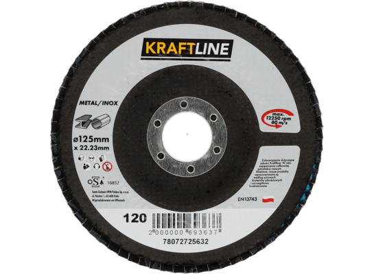 Tarcza ścierna lamelkowa 125 x 22 mm P120 elektrokorund KRAFTLINE