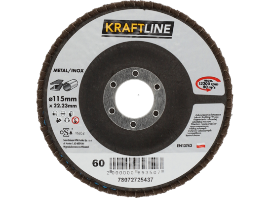 Tarcza ścierna lamelkowa 115 x 22 mm P60 elektrokorund KRAFTLINE