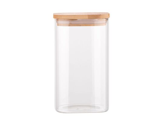 Pojemnik kwadratowy BOROSILIKAT 1350 ml z bambusową pokrywką