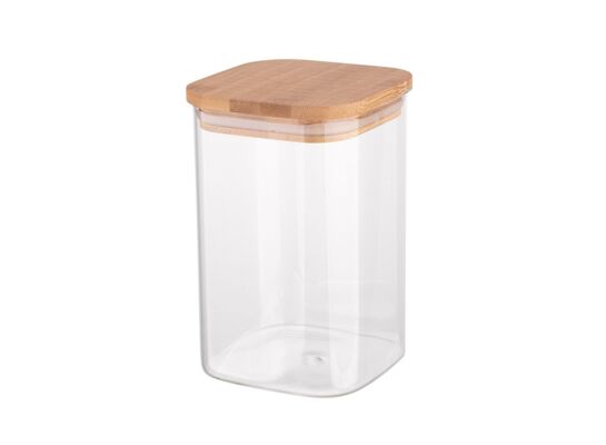 Pojemnik kwadratowy BOROSILIKAT 1150 ml z bambusową pokrywką