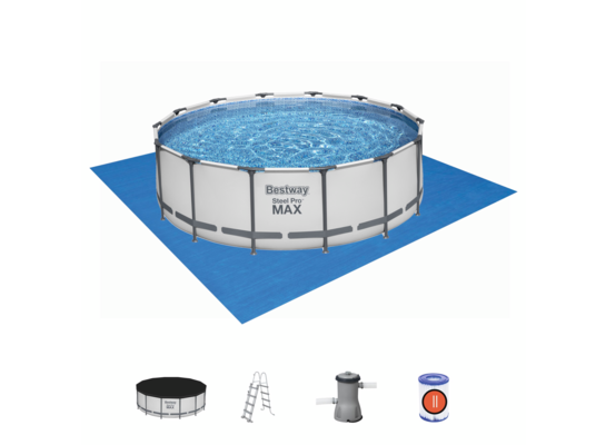 Basen stelażowy Ø427 x 122 cm z  pompą, drabinką, pokrywą i matą Bestway
