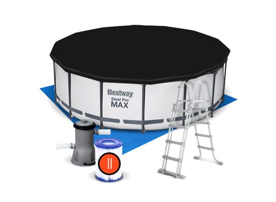 Basen stelażowy Ø457 x 122 cm z pompą, drabinką, pokrywą i matą Bestway