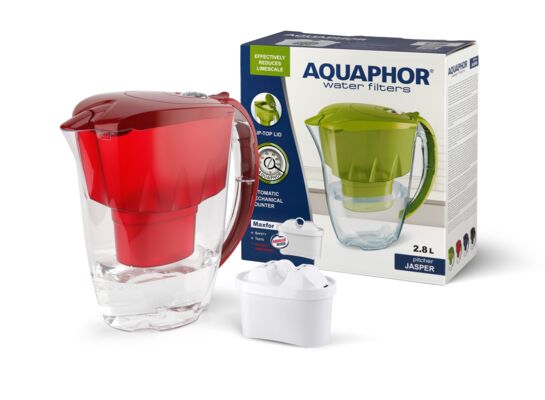 Dzbanek filtrujący Aquaphor Jasper 2,8 l z wkładem B100-25 Maxfor czerwony