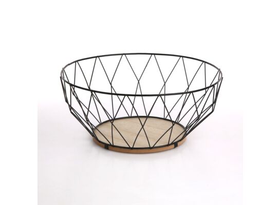 Koszyk okrągły z drewnianą podstawką 28 x 12 cm romby