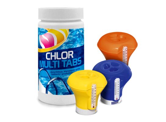 Pływający dyspenser 18,5 cm z termometrem i tabletkami multifuncyjnymi 1 kg