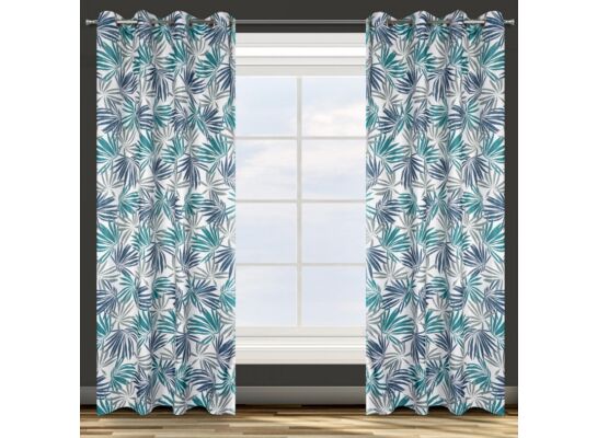Zasłona ELINA 140 x 250 cm przelotki biało-turkus