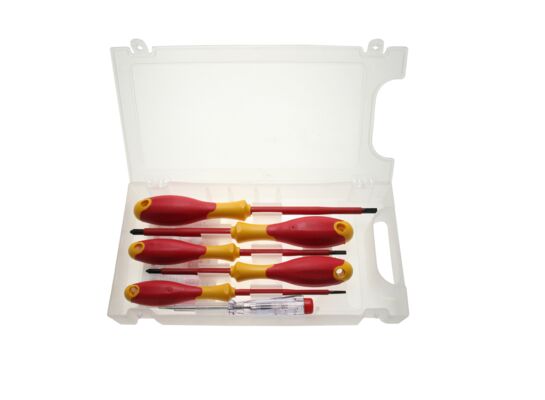 Wkrętak elektrotechniczny SL 3 x 4 x 100 mm, SL 5,5 x 125 mm, PH 1 x 80 mm, PH 2 x 100 mm próbnik, zestaw: 6 sztuk