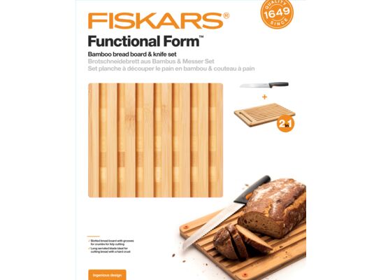 Bambusowy zestaw do krojenia chleba Fiskars