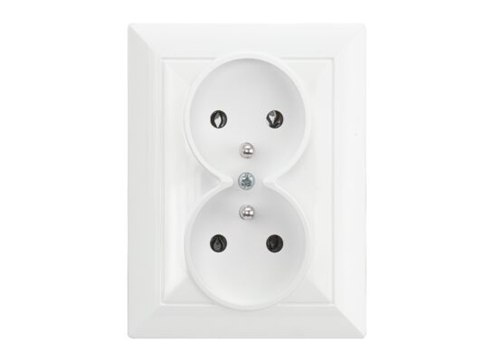 Gniazdo podwójne z uziemieniem biały PERŁA