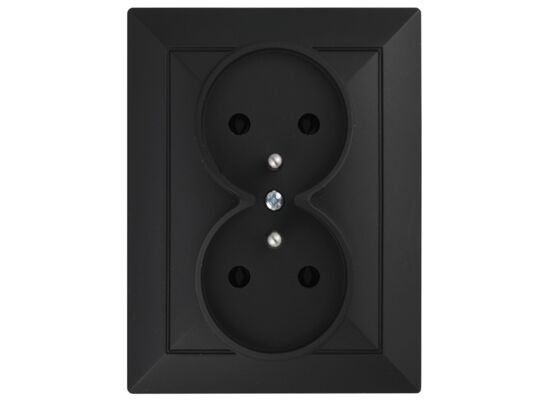 Gniazdo podwójne z uziemieniem czarny mat PERŁA