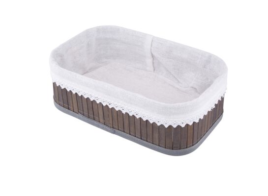 Koszyk bambusowy z wyściółką koronkową 25 x 15 x 8 cm brąz
