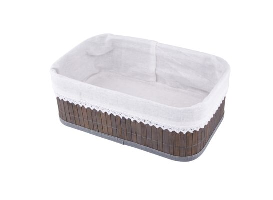 Koszyk bambusowy z wyściółką koronkową 28 x 18 x 10 cm brąz