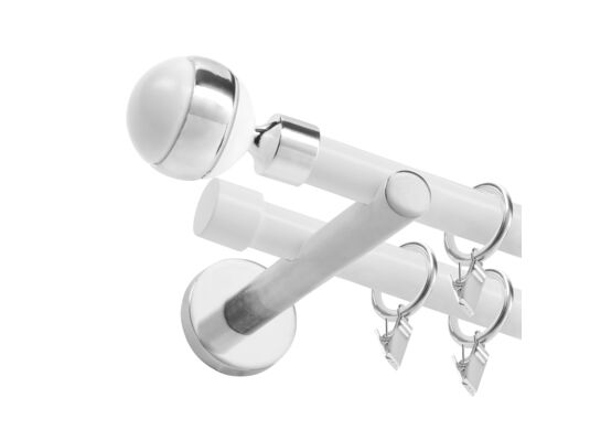 Karnisz podwójny Kula 19 mm 240 cm biały-chrom