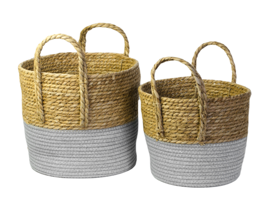 Osłonka kosz pleciony z uszami szary M 27 x 22 cm