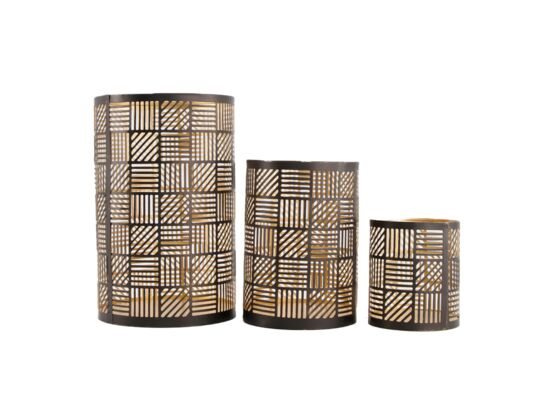 Lampion metalowy na świece krata L czarny 18 x 12 cm