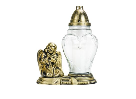 Znicz szklany anioł Z67 29,5 cm złoty