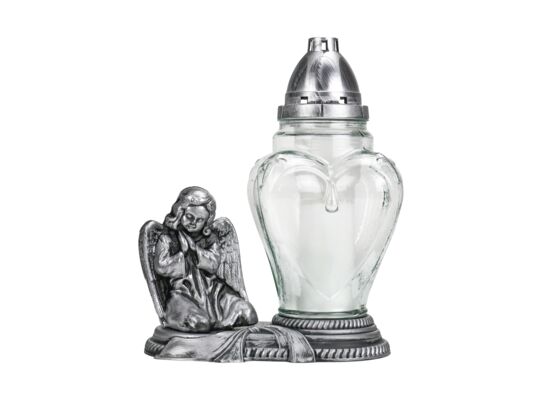 Znicz szklany anioł Z67 29,5 cm srebrny