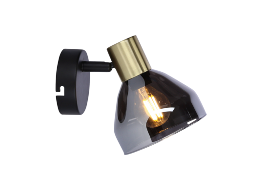 Kinkiet GREGORY czarny brąz 1x40W E14 klosz dymiony