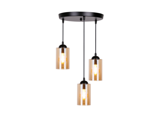 Lampa wisząca BISTRO czarny talerz 3x40W E27 klosz brązowy
