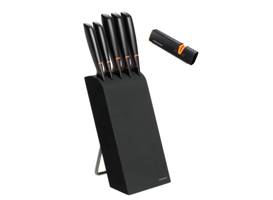 Zestaw 5 noży w bloku + ostrzałka Roll-Sharp Fiskars