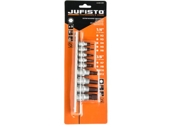 Nasadka Hex - 1/4" L-35 mm H 2 x 3 x 4 x 5 x 6 3 x 8" L-50 mm H 7 x 8 x 10 x 12, zestaw: 9 sztuk