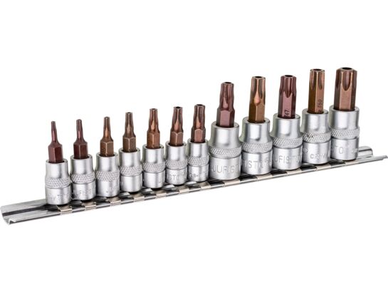Nasadka Torx z otworem - 1/4" L-35 mm TT 8 x 10 x 15 x 20 x 25 x 27 x 30 3/8" L-50 mm, TT 40 x 45 x 47 x 50 x 55, 12 sztuk Jufisto