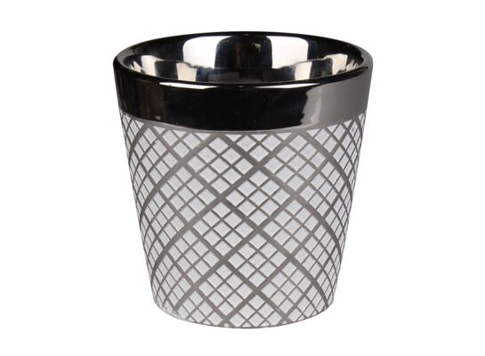 Osłonka ceramiczna AJDA 13,5 x 13,5 x 13 cm biało-srebrna