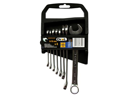 Klucze płasko - oczkowe 8 - 19 mm, zestaw 8 sztuk Drel