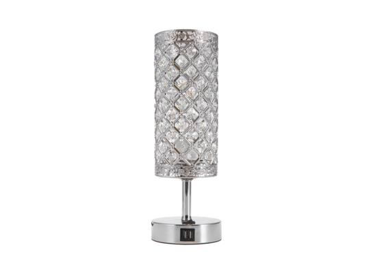 Lampa stołowa z kryształowym abażurem 30 cm srebrna