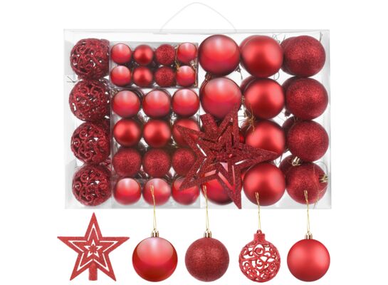 Bombki choinkowe zestaw 100 szt + gwiazda czerwone