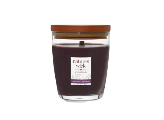 Świeca w szkle z drewnianym knotem Wildberry & Jasmine Nature`s Wick by WoodWick