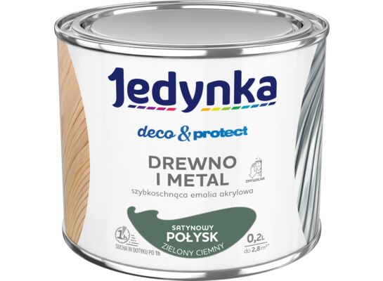 Farba akrylowa Jedynka Deco&Protect Drewno i Metal Satynowy Połysk Zielony ciemny 0,2 l